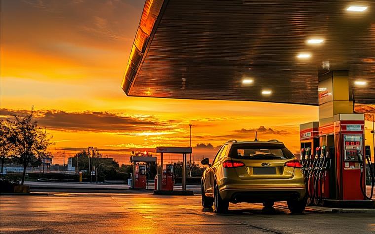 Posto de serviços ao entardecer